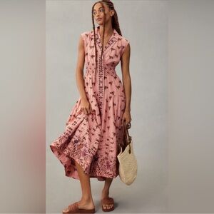 Anthropologie Printed Buttondown Pink Combo Dress Size Petite Small NWT